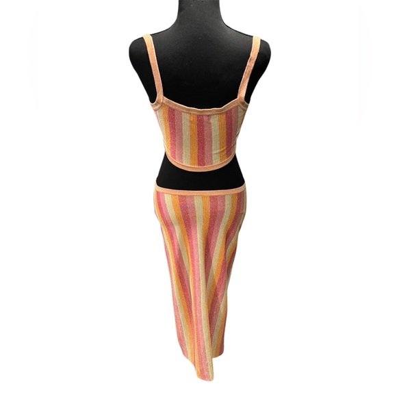 Altar'd State Striped Cutout Midi Dress in Pink, Orange & Cream. Size Med - Picture 4 of 7